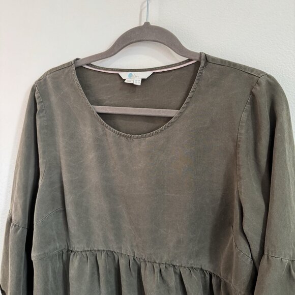 Boden Shirt 12 Curved Seam Tunic Olive Green Mineral Wash Bell Sleeves Boho - Picture 4 of 12